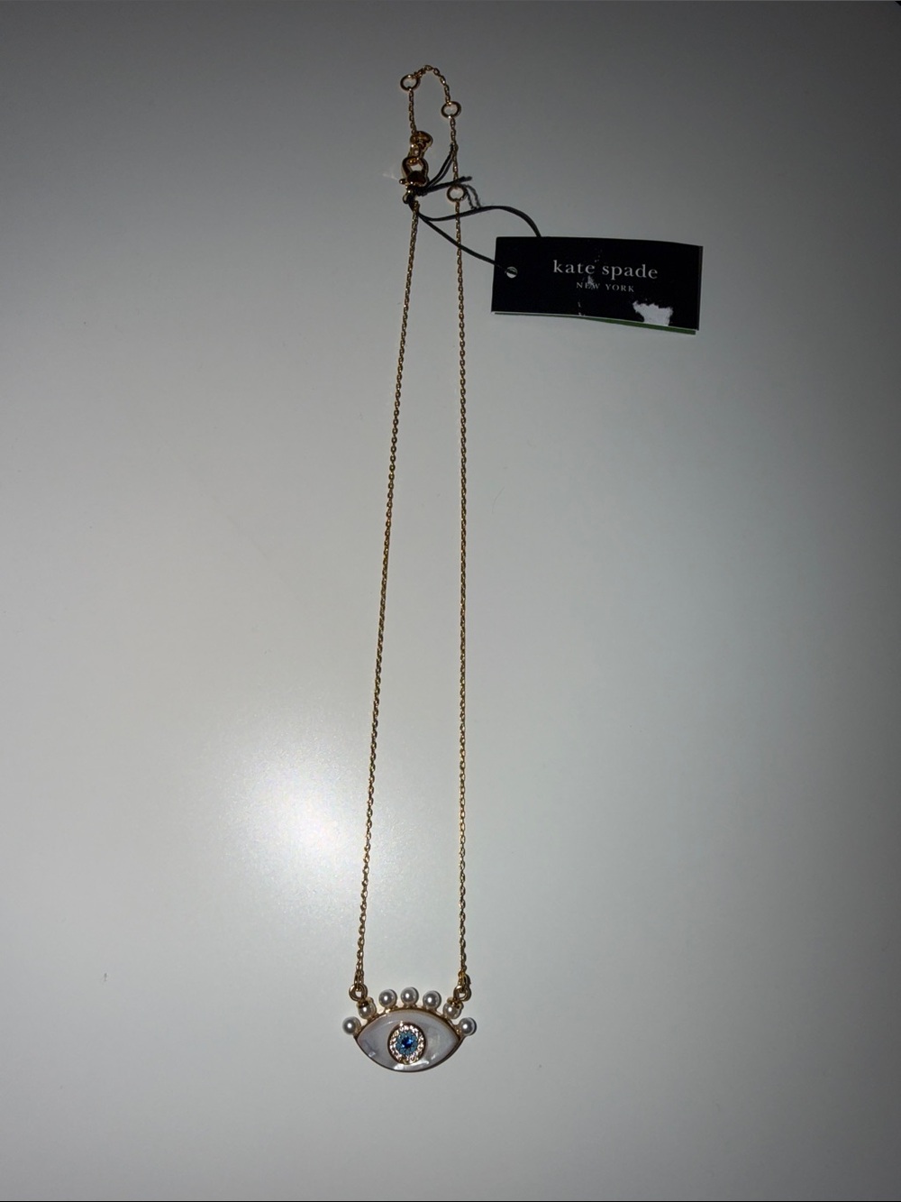 NWT Kate Spade Gold-Tone Evil Eye Necklace with Pearl Accents